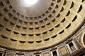 Detail of decorated unreinforced concrete Dome of the Pantheon, Rome, Italy with central opening (oculus) Royalty Free Stock Photo