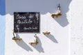 Detail of decorated wall with cats in Mertola, Portugal. Royalty Free Stock Photo