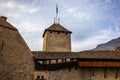 Detail of the defense walls, roofs and towers of the medieval Ca