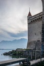 Detail of the defense walls, roofs and towers of the medieval Ca