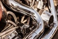 Detail of the details of a motorcycle engine. Selective focus. Royalty Free Stock Photo