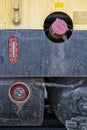 Detail of the diesel fuel tank with gauges on CBRW Locomotive 2274 at the depot in Warden, Washington, USA - June 19, 2022