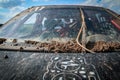 The detail of the dirty veteran rallycross car Royalty Free Stock Photo