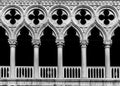 Detail of Doge`s Palace Palazzo Ducale facade in Venice, Italy, front view closeup, black and white Royalty Free Stock Photo