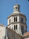 Cladding bell tower of the abbey of Fossanova in the Latium in Italy. Royalty Free Stock Photo