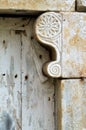 Veritical shot of close up view of ancient doorway at a church on the Greek island of Folegandros. Royalty Free Stock Photo