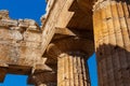Detail of doric columns of the greek Temple of Hera-II. Paestum, Italy