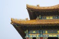 Detail with dragon sculptures and embellished paintings, of the roof on the hall of Supreme Harmony in the Forbidden City, Beijing Royalty Free Stock Photo