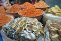 A detail of dried fish and seafood sold in the streetmarket, Vietnam Royalty Free Stock Photo