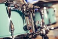 Detail of a drum kit closeup . Drums on stage retro vintage picture.