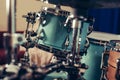 Detail of a drum kit closeup . Drums on stage retro vintage picture. Royalty Free Stock Photo