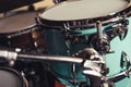 Detail of a drum kit closeup . Drums on stage retro vintage picture.