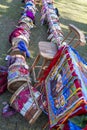 Detail of the drums, percussion instruments, with colorful decoration used on Congadas, an Afro-Brazilian cultural and religious