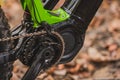 Detail of an electric motor on an ebike or electric bike, together with crankset. Royalty Free Stock Photo