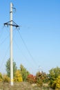 Detail of electricity pylon against blue sky Royalty Free Stock Photo