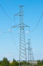 Detail of electricity pylon against blue sky Royalty Free Stock Photo