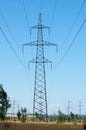 Detail of electricity pylon against blue sky Royalty Free Stock Photo