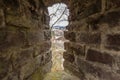 Detail of an embrasure in the castle wall of the fortress Feste Oberhaus near the three rivers city Passau, Germany Royalty Free Stock Photo