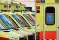 Detail of emergency ambulance cars in hospital yard