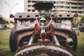 Detail of Engine details of an old custom Ford muscle car on display at a vintage car fair in the city of Londrina, Brazil. Royalty Free Stock Photo