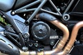 Detail engine of a sport bike Ducati Diavel motorbike.