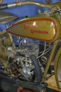 Detail of the engine and tank of an old vintage Harley Davidson in vertical Royalty Free Stock Photo