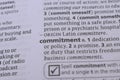 Detail Of English Dictionary Page And Word Explanation Of - commitment Royalty Free Stock Photo