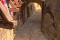 Detail of entrance into ancient Loket Castle. View in the courtyard of the castle by summer day Royalty Free Stock Photo