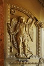 carved gilded door with an archangel, Nea Moni Taxiarhon, Achaia, Peloponissos, Greece Royalty Free Stock Photo