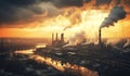 Detail of environmentally polluting factories. AI generated