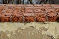 Detail of erosion of the roof of the crown of the wall, the fence of the garden. poorly fired bricks succumbed to erosion. water a