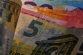 Detail of euro banknote, close up of euro money isolated Royalty Free Stock Photo