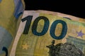 Detail of euro banknote, close up of euro money isolated Royalty Free Stock Photo