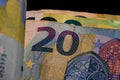 Detail of euro banknote, close up of euro money isolated Royalty Free Stock Photo