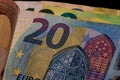 Detail of euro banknote, close up of euro money isolated Royalty Free Stock Photo