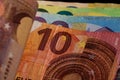 Detail of euro banknote, close up of euro money isolated Royalty Free Stock Photo