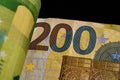 Detail of euro banknote, close up of euro money isolated Royalty Free Stock Photo