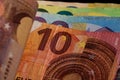 Detail of euro banknote, close up of euro money isolated Royalty Free Stock Photo