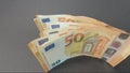 Detail of 50 euro banknotes