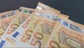 Detail of 50 euro banknotes