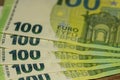 Detail of a 100 euros banknote. Money. Finance. Close up. Selective focus Royalty Free Stock Photo