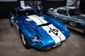 Detail of the exclusive Shelby Cobra Daytona CSX2299 in blue color with white lines Royalty Free Stock Photo