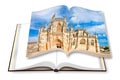 Detail of the facade of Batalha cathedral in Portugal Europe on opened photobook - 3D rendering Royalty Free Stock Photo