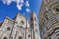 Detail of the facade. Beautiful winter cityscape of Florence with Cathedral of Santa Maria del Fiore on the background, as seen
