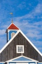 Detail of the facade of the Bethel Blue church 1775 located in Sisimiut.