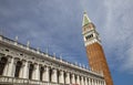 Facade of the Biblioteca Marciana and Campanile on St. Mark`s Square in Venice, Italy Royalty Free Stock Photo