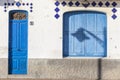 Detail facade building, mediterranean colors typical maritime ho