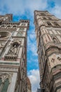 Detail of the facade of the Cathedral Santa Maria del Fiore with Giotto bell tower and Duomo, Florence ITALY Royalty Free Stock Photo