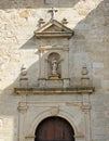 Detail of the facade of the church of El Palancar Convent in Pedroso de Acim, province of Caceres, Spain