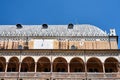 Detail of the facade with the colonnade of the medieval market hall Palazzo della Ragione in the city of Padua